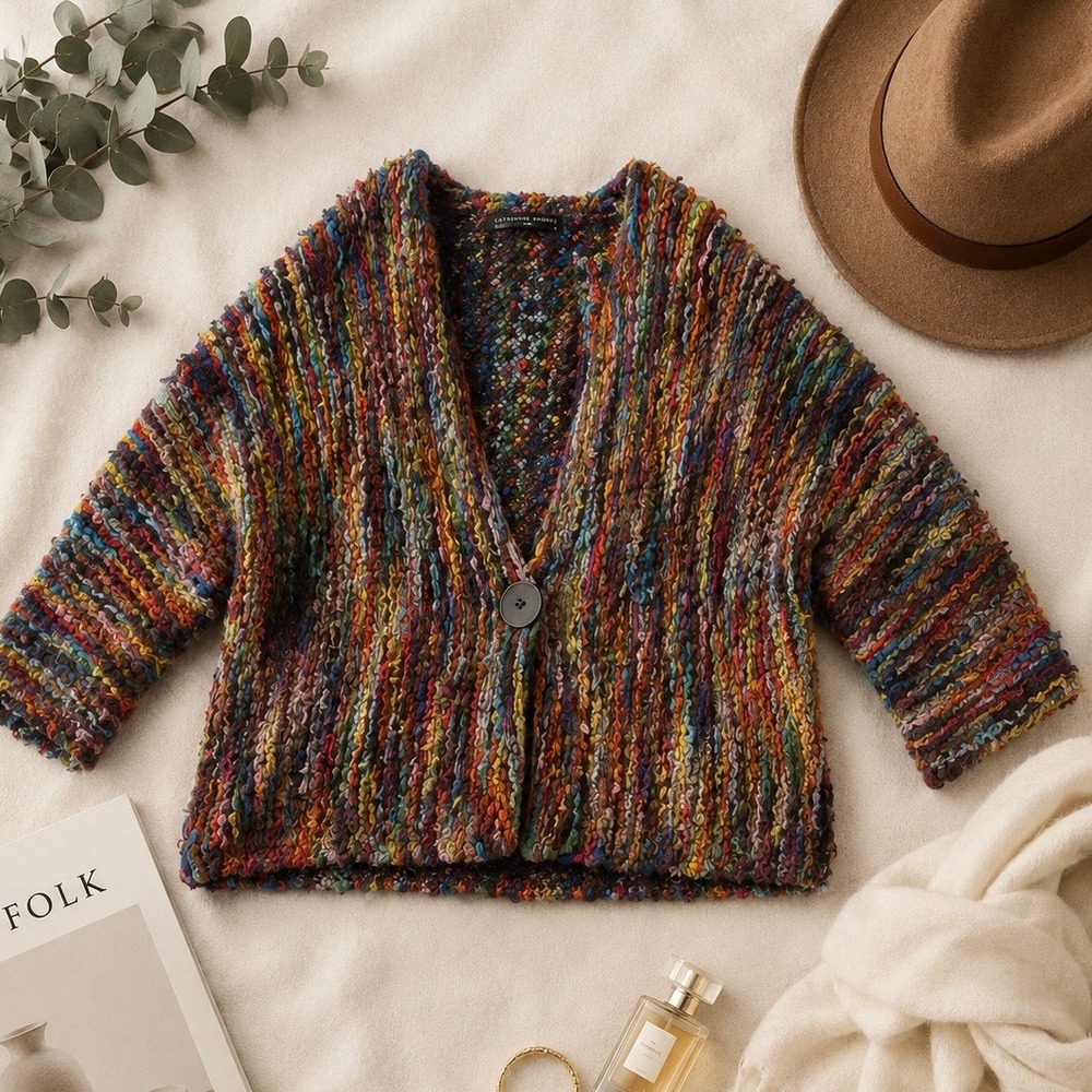 Peruvian Connection Alpaca Wool Multi Color Knit Cardigan Sweater Small Peru